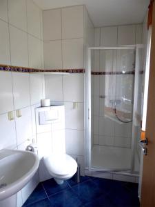 オストゼーバート・カールスハーゲンにあるFerienhaus Karlshagen USE 1011のバスルーム(シャワー、トイレ、シンク付)
