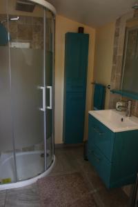 y baño con ducha y lavamanos. en Villa Azurella, en Brignoles