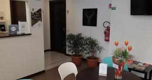 マテーラにあるMatera Sassi Rooms 21/a e 21/bのテーブルと椅子、植物のある部屋
