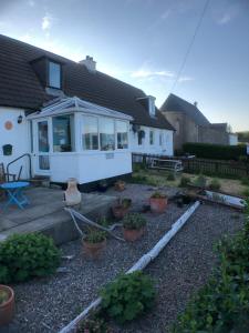 a house with potted plants in the front yard at Old Police House in Aultbea