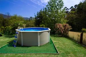 a large tub in a yard with a ladder at Paraíso Ortegal in Feás
