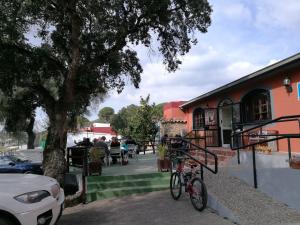 a bike parked next to a building with a tree at Hostal Paquito in Vejer de la Frontera +20 photos