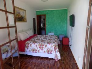 a bedroom with a bed and a green wall at Pousada Rural Paraíso in Águas de São Pedro +40 photos