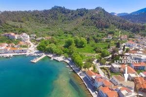 an aerial view of a town next to a body of water at Agora Apartment in Limenas