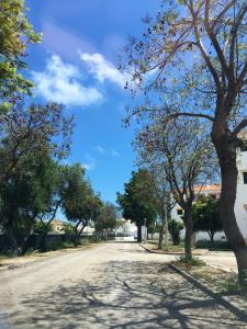 uma rua vazia com árvores e um céu azul em T1 Praia de Altura em Altura