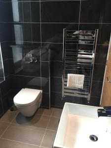 a bathroom with a toilet and a sink at Halvard Hotel in Douglas