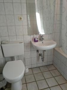 Brinjahe的住宿－Ferienwohnung Wisbek，一间带卫生间和水槽的浴室