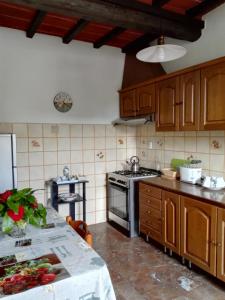 a kitchen with wooden cabinets and a stove top oven at Casa Giulia in Ronta