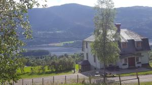 a house on a hill with a view of a lake at Opslidre Apartment in Slidre