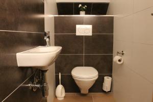 a small bathroom with a toilet and a sink at Langs Wirtshaus in Sankt Ulrich im Mühlkreis