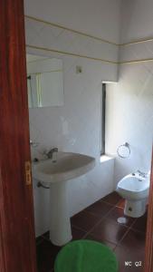 La salle de bains est pourvue d'un lavabo et de toilettes. dans l'établissement Casa do Contador T3 / T6, à Vieira do Minho