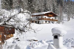 a house in the snow with a building at Gästehaus ERLE in Ramsau am Dachstein