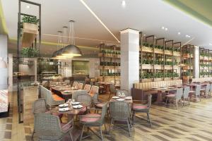 a rendering of a restaurant with tables and chairs at Hard Rock Hotel Los Cabos in Cabo San Lucas