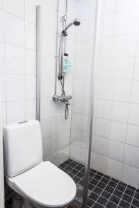 uma casa de banho com um WC e um chuveiro em Orchidea Kamppi em Helsínquia