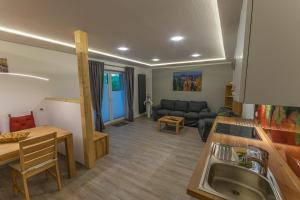 a kitchen and living room with a couch and a sink at Ferienwohnung "Turmblick" in Rathmannsdorf