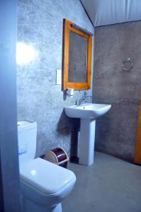 a bathroom with a toilet and a sink and a mirror at Kottawatta Village in Udawalawe