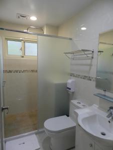 鹿谷的住宿－半天陶坊 ，带淋浴、卫生间和盥洗盆的浴室