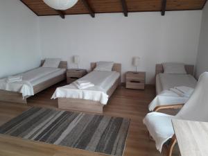 a room with three beds and a couch at Villa Osa Modlin Airport in Zakroczym