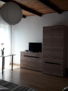 salon z telewizorem na komodzie w obiekcie Villa Osa Modlin Airport w mieście Zakroczym