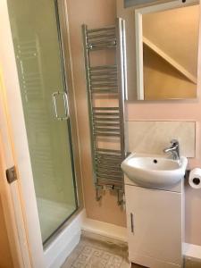 y baño con lavabo y ducha. en Landguard House Bed Only, en Southampton