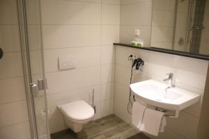 a bathroom with a toilet and a sink and a shower at Boutique Hotel zur Post in Vohburg an der Donau