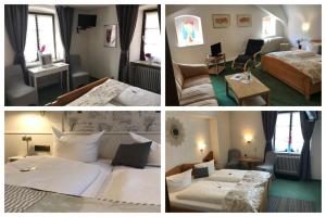 a collage of three pictures of a hotel room at Krone Britzingen in Müllheim