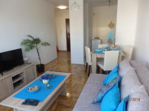 sala de estar con sofá y mesa en Apartment Erika, en Novi Sad