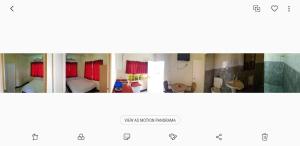 two pictures of a room with red curtains at Hotel Bar Restaurant Emergency 911 STO LK GROUP in Paramaribo