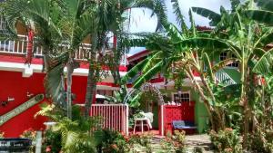 een huis met palmbomen ervoor bij Posada Nativa Licy in San Andrés