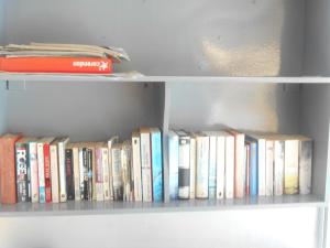 a book shelf filled with lots of books at Villa Sofia in Ialysos