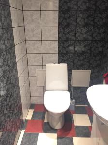 a bathroom with a white toilet and a sink at Hortensia in Mariehamn