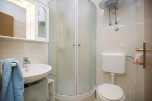 a bathroom with a shower and a toilet and a sink at Haus Valerija in Labin