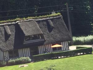 a house with a thatch roof with a window at Holiday home Le clos du phare in Saint-Samson-de-la-Roque