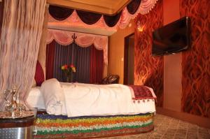 1 dormitorio con 1 cama y TV en Astoria Residency en Ooty