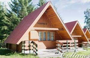 eine kleine Holzhütte mit rotem Dach in der Unterkunft Villa Tatry Stola in Štôla