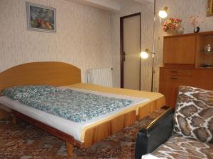 a small bedroom with a bed and a couch at Pension U Kaktusu in Karlovy Vary