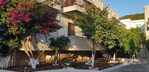 a building with a bunch of trees in front of it at Ilios Apartments in Poros