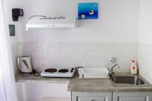 a kitchen counter with a sink and a stove at Margo Antiparos in Antiparos