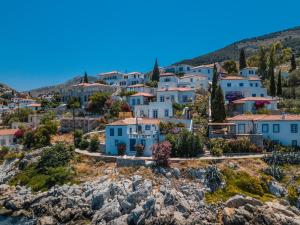a village on a hill with white houses at Lotus Sweet Home Hydra in Hydra