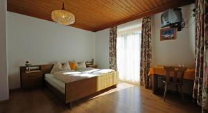 拉瓦萊的住宿－Lüch da Spescia，一间卧室配有一张床、一张书桌和一台电视