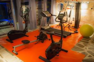 a gym with several exercise bikes and a ball at Apollonia Hotel Apartments in Varkiza
