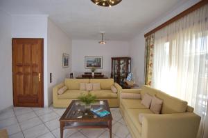 a living room with two couches and a coffee table at Lidromi Home (Iris) in Patitiri