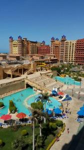 an aerial view of a water park in a city at 321or322 the finest Porto Marina Chalets Tower 3 in El Alamein