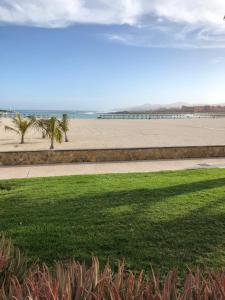 a sidewalk leading to a beach with palm trees at Sun Beach 5 in Caleta De Fuste