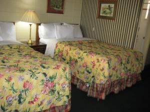 a hotel room with two beds and a lamp at Cutty Sark Efficiencies and Historic Cottage's in Virginia Beach