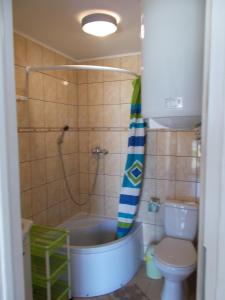 ヤロスワビエツにあるBałtyckie Siedliskoのバスルーム(シャワー、バスタブ、トイレ付)