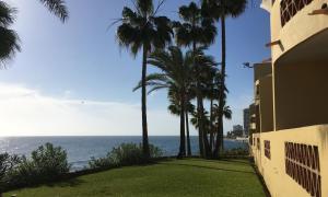 a view of the ocean from a building with palm trees at Macdonald Doña Lola Resort in La Cala de Mijas
