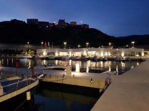 a group of boats docked in a marina at night at Apartment Nera in Ledenice