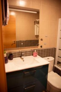 a bathroom with a sink and a toilet and a mirror at Apartamento Retamar in Retamar