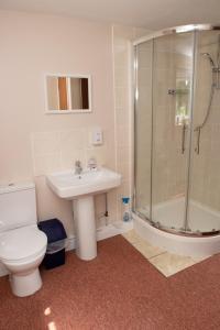 a bathroom with a toilet and a sink and a shower at The Studio in Somerton